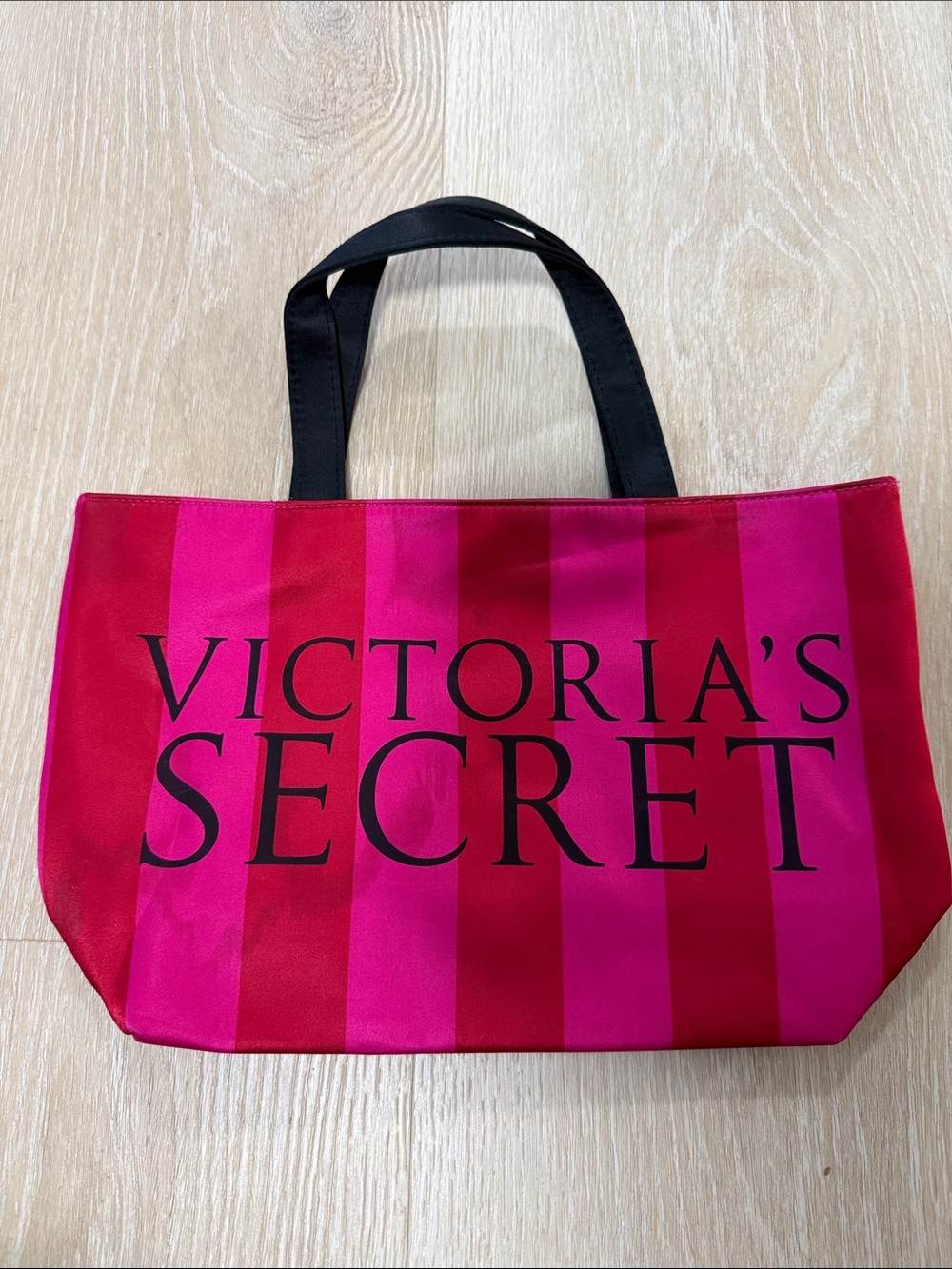 Victoria's Secret Pink and Red Striped Logo Tote